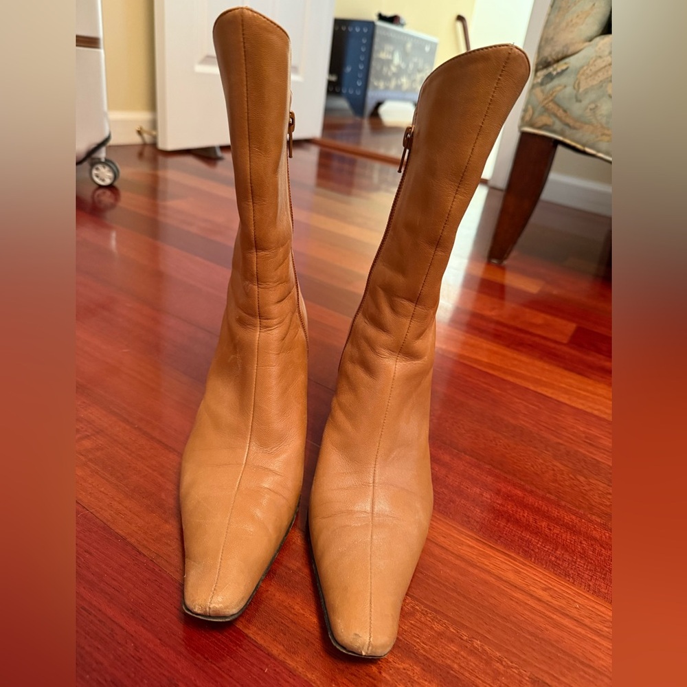 Tan Leather Mid-Calf Boots
